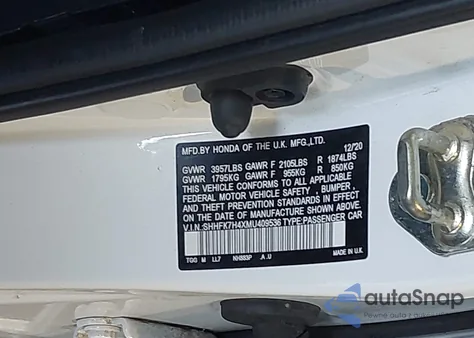 2021 Honda Civic Sport z USA, uszkodzony, nr VIN SHHFK7H4XMU409536